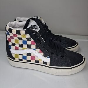 Vans Sk8 High-Top Sneakers Sparkly Black Multicolor Checkered Lace Up Size 7